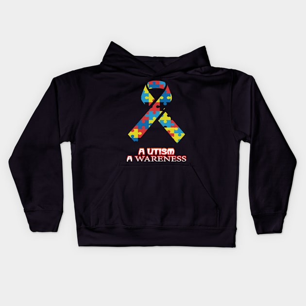 Autism Awareness T-ShirtAutism Awareness Colorful Ribbon Awareness Month Commemorative Graphic Kids Hoodie by AdelaidaKang